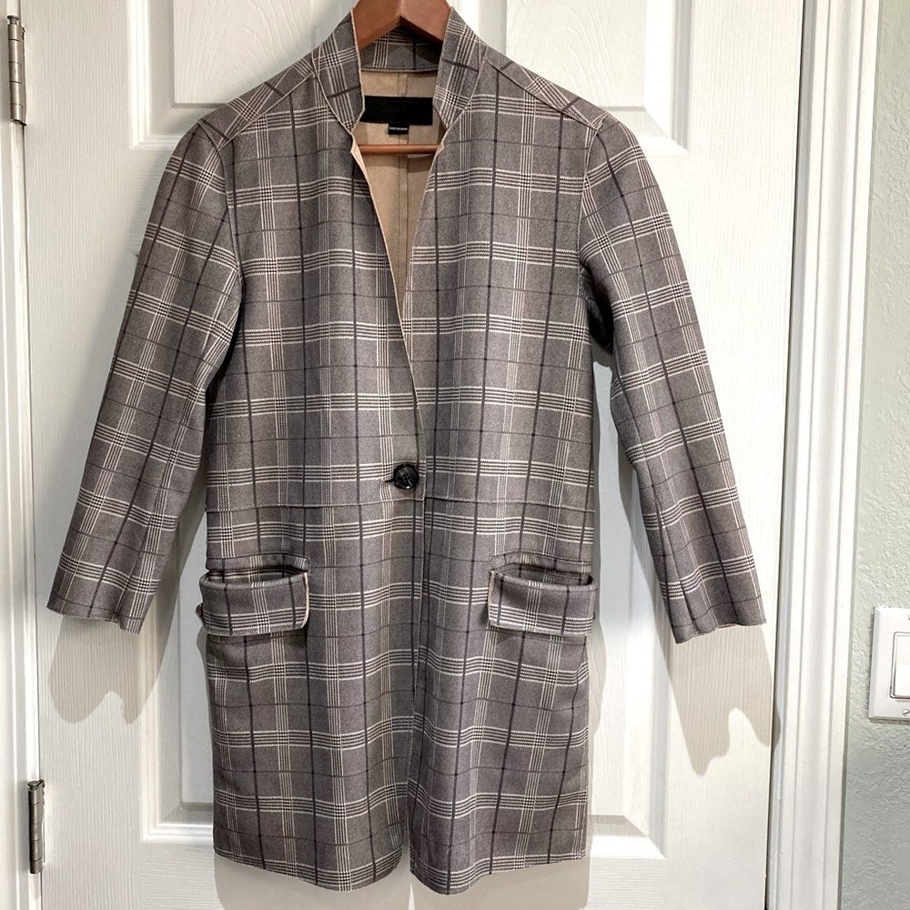 BlankNYC Plaid Coat Raw-Cut Stitched Hem XSP Women’s